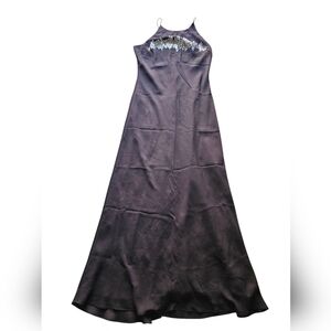 Cachet VTG Chocolate Brown Beaded Elegant Black Evening Gown Maxi Dress Sz 10-14